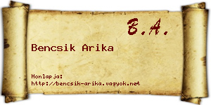 Bencsik Arika névjegykártya